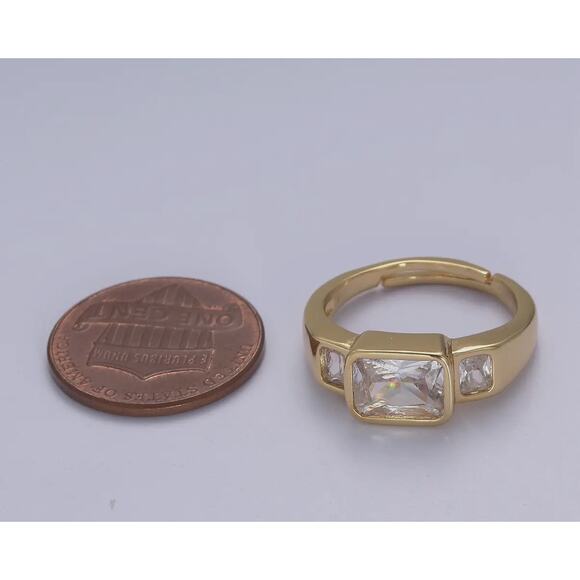 Big Square Cz Crystal Stone Gold Minimalist Stackable Ring Adjustable - Picture 4 of 5